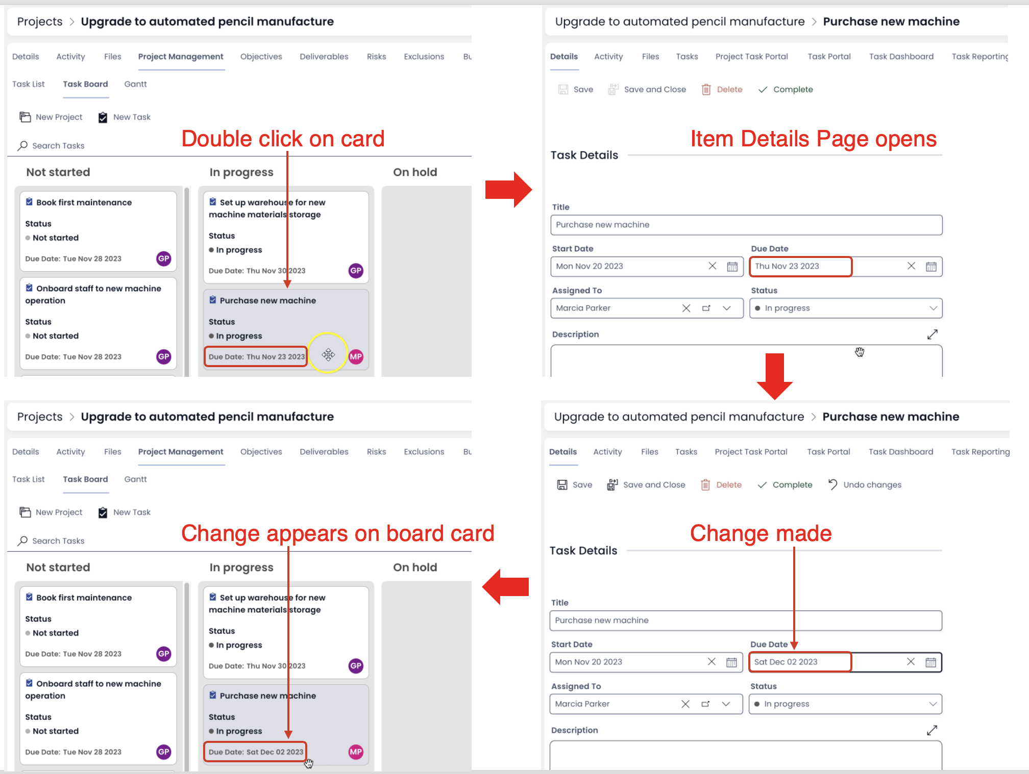 Image showing how to view and update item details from Board in Explorer 